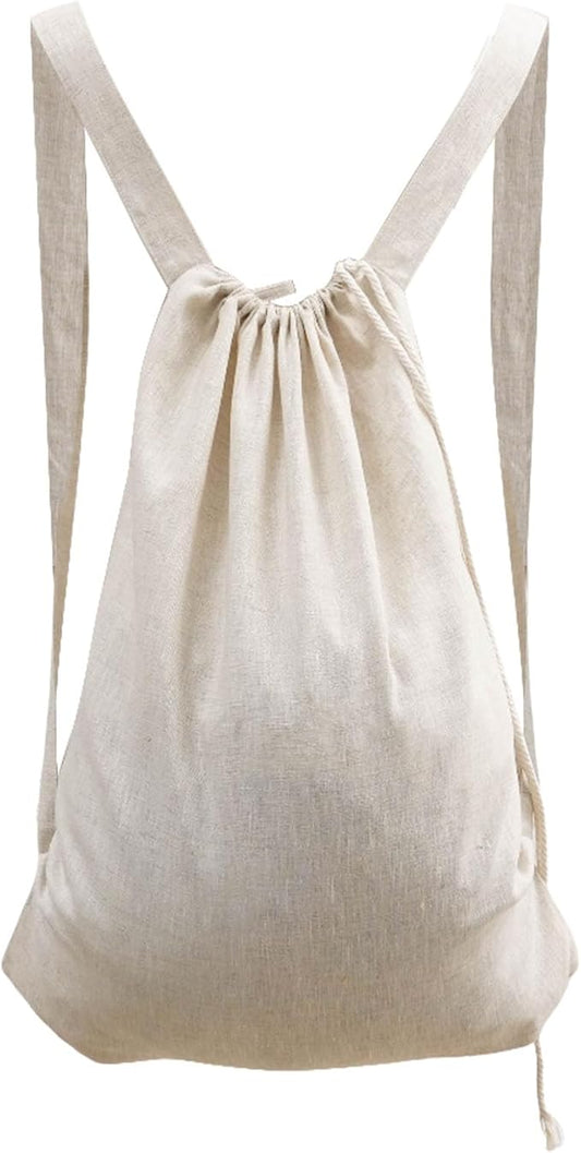 100% Pure Linen Travel Backpack Laundry Bags with Shoulder Straps 20x24in-Washable Drawstring Hanging Laundry Hamper Rxtra Large Portable Cloth Laundry Bag for Dorm College Military Gym-Linen