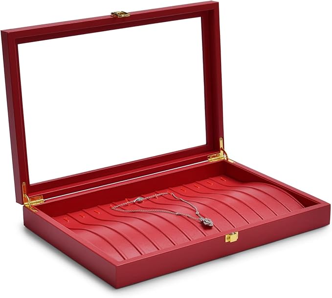 Oirlv Luxury Leather Necklace Bracelet Organizer Tray with Acrylic Lid Jewelry Display Case Drawer Insert Jewelry Organizer for women