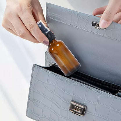 2oz Glass Spray Bottle, Fine Mist Boston Glass Bottles with Black Fine Mist Sprayer Small Clear Bottles for Essential Oils, Bath, Beauty, Hair & Cleaning, Amber, Pack of 24