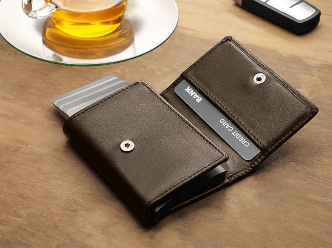 PULARYS Mini Wallet BOSTON - Multifunckion Credit Card Case - Italian Leather - RFID blocking - Size: 7.5 x 9.5 x 2.5 cm - Space for up to 10 Cards - Snap Fastener - Classic Design