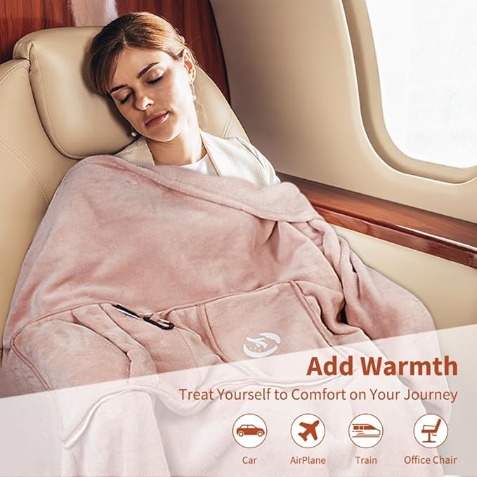 Tirrinia Soft Travel Blanket Pillow, 3-in-1 Foldable Airplane Throw Blanket, Long Flight Essentials, Car Pillow, Lightweight Travel Accessories
