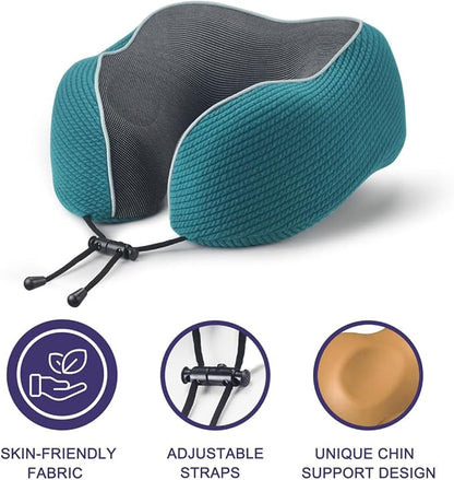 napfun Neck Pillow for Traveling, Upgraded Travel Neck Pillow for Airplane 100% Pure Memory Foam Travel Pillow for Flight Headrest Sleep, Portable Plane Accessories, Luxury Sets (Optional), Teal