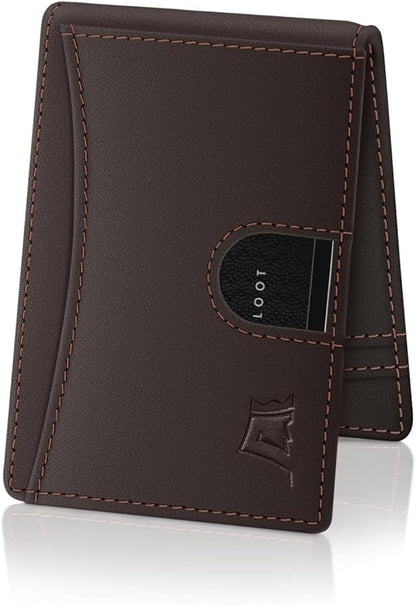Kings Loot Money Clip Slim Minimalist Wallet for Men – RFID Blocking Leather Design with Money Clip – Front Pocket Bifold Holds 12 Cards – Stylish & Compact Wallets (Truffle/Engraved)