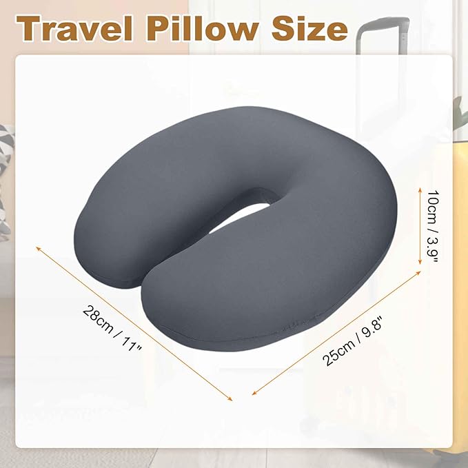 HARFINGTON 2pcs Travel Pillow Airplane Neck Pillow U-Shaped Filled with Foam Beads Stuffable Classic for Sleeping Neck Chin Lumbar Support, Gray