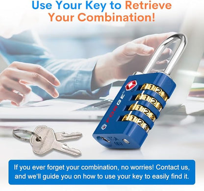 Forge Dual-Opening: Key or Combination Access Lock, TSA Approved Locks for Luggage, Pelican case, Travel, Gym, School, Stainless Steel Shackle. (Blue 2 Pk)