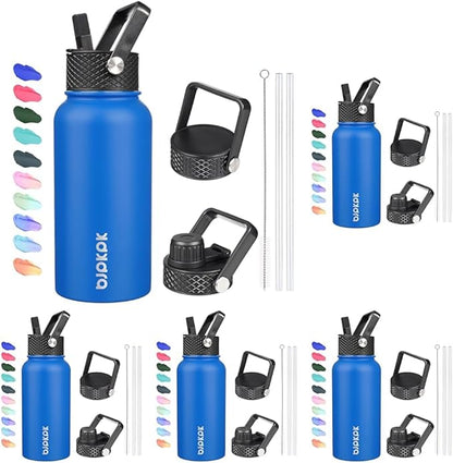 BJPKPK Insulated Water Bottles with Straw Lid, 27oz Stainless Steel Water Bottle with 3 Lids, Leak Proof BPA Free Metal Thermos Mug, Sports Water Bottle Keep Cold & Hot- Sapphire (Pack of 5)