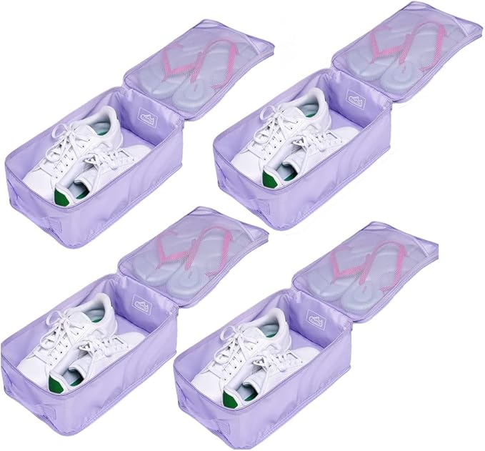 Travel Shoe Bags, Foldable Waterproof Shoe Pouches Organizer-Double Layer (4 Purple Shoe Bags)