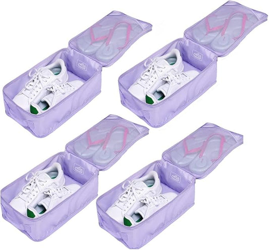 Travel Shoe Bags, Foldable Waterproof Shoe Pouches Organizer-Double Layer (4 Purple Shoe Bags)