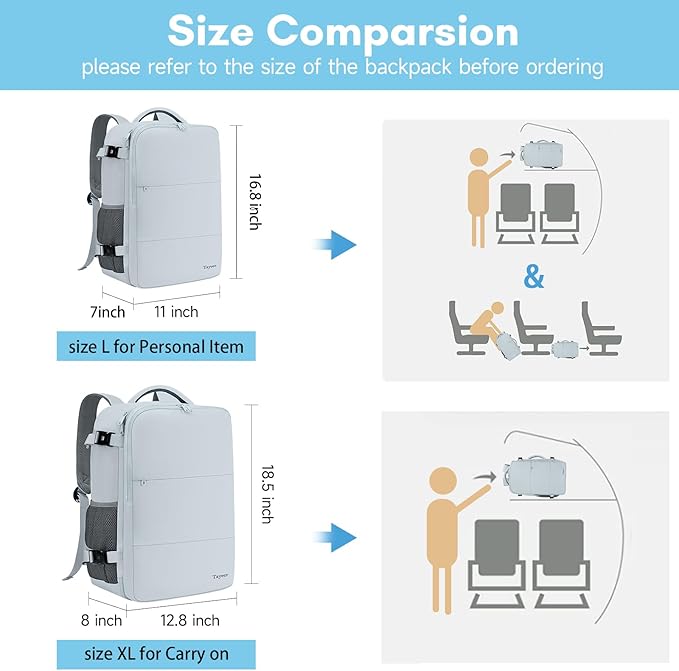 Taygeer Carry On Backpack, 35l Travel Backpack for Women Airline Approved, Cute Underseat Personal Item Travel Bag With Shoe Compartment, Casual Daypack Gifts for Friend Hiking Outdoor Weekend,Blue