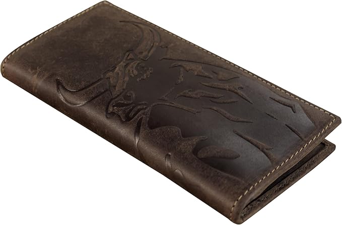 ELIZO Leather Long Wallet for Men Western Wallet Rodeo Mens Wallet Flat Bifold Wallets for Men Biker Billfold Wallet for Men Cowboy Wallet RFID Wallet for Men with Credit Card Holder