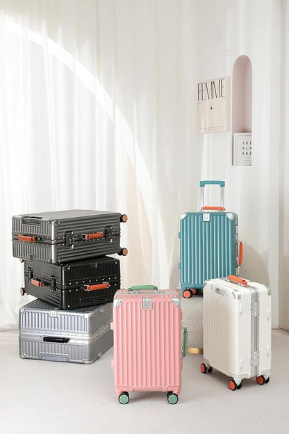 24 Inch Hardside Checked Luggage with Leather Handle, PC Zipperless Suitcase with Spinner Wheels and TSA Locks, Lightweight Checked Luggage for Travel, Silver