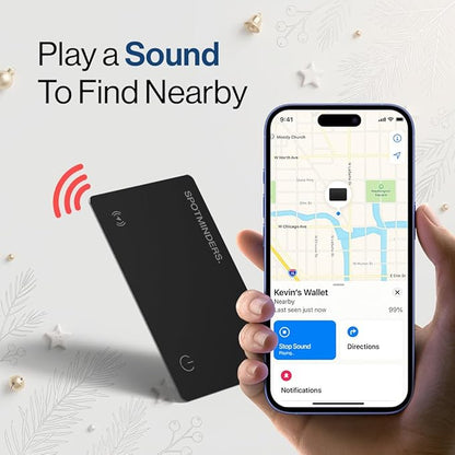 SPOTMINDERS Apple MFi Certified Wallet Tracker for Christmas Stocking Stuffers for Men Gifts for Women Works With Apple Find My Rechargeable 0.07in Slim Tracking Card - White Elephant Gifts for Adults