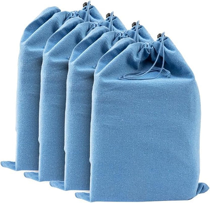 LFH Cotton Rich Shoe Storage Bags with Drawstring, Dustproof Breathable Reusable Organizer, Perfect For Travel, Dorm, Hotel, College, Gym, Easy to Carry, Machine Washable 8"x17" (Pack of 4) - Sky Blue