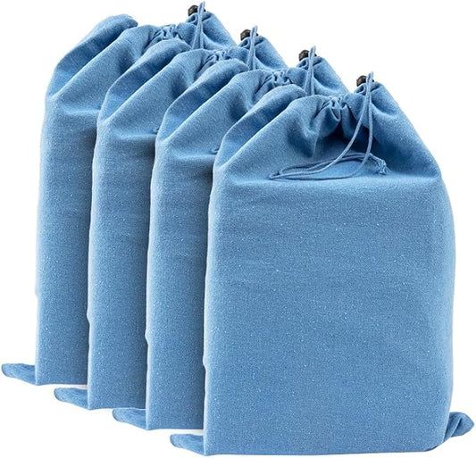 LFH Cotton Rich Shoe Storage Bags with Drawstring, Dustproof Breathable Reusable Organizer, Perfect For Travel, Dorm, Hotel, College, Gym, Easy to Carry, Machine Washable 8"x17" (Pack of 4) - Sky Blue
