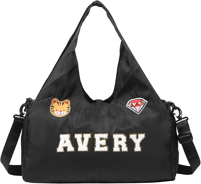 Personalized Duffel Bag Custom Sport Gym Travel Bags Embroidered Name Text Customized Dry Wet Separated Weekend Waterproof Bag for Women Men (C-Black)