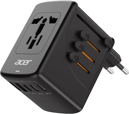 Acer Universal Travel Plug Adapter - International Power Adapter with 5 USB Ports (3 USB C) 5.8A, Worldwide Outlet Charger for USA to European UK France Germany Spain, Type C/E/F/G/I/L/A, Black