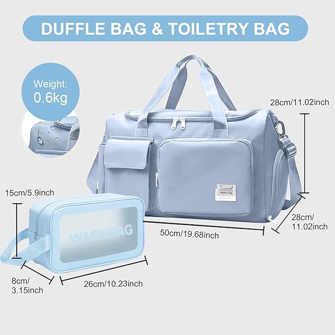 Gym Bag for Women Men, Travel Duffle Bag Large Capacity Carry On Weekender Bag With Shoe Compartment Gym Tote Dry Wet Separation Duffel Bag with Makeup Bag, Blue