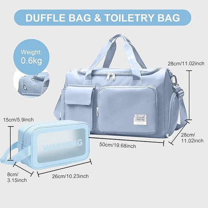Gym Bag for Women Men, Travel Duffle Bag Large Capacity Carry On Weekender Bag With Shoe Compartment Gym Tote Dry Wet Separation Duffel Bag with Makeup Bag, Blue