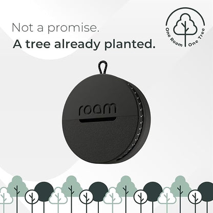 Roam Smart Tracker | Family-Friendly Eco Tracker for Keys, Bags & Kids’ Gear | Works with iOS & Android | Built-in Strap, QR Lost & Found | Replaceable Battery | No Extra App | 1-Pack, Black