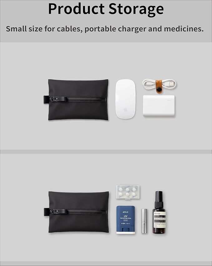 Water-Resistant Zipper Pouch, Made in Japan, Compact Organizer for Cords & Essentials, Multipurpose Bag for Cosmetics, Travel Accessories & Toiletries, Eco & Durable Materials, TOFTPOUCH, Small, White