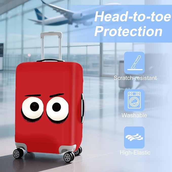 ANNA QUEEN Cut Emoticons Red Luggage Cover Washable Suitcase Protector Suitcase Cover Anti-Scratch,Stretchable Fit for 18-32Inch Luggage,Travel Bag Cover L(fits 26-28Inch suitcase)