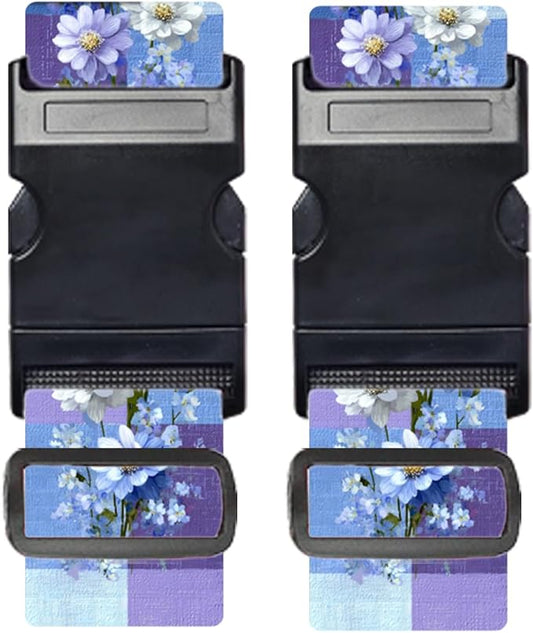 Nuxovilar Luggage Straps of 2 Set Blue & Purple Flowers Pattern, 1.96x90.5 inches - Luggage Straps for Suitcases, Nice for Travel, Weekend Trips, Vacations