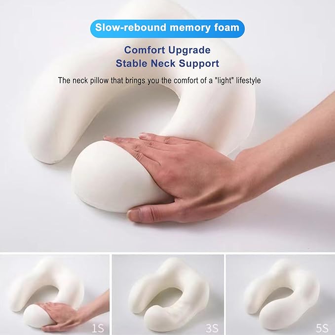 Memory Foam Travel Neck Pillow 360 Support for Airplane, Adjustable Neck Pillow for Travel with 3D Eye Mask, Earplugs & Portable Bag, Office Car Nap Pillow (Grey)