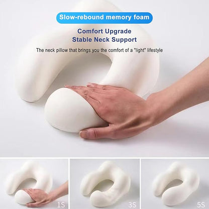 Memory Foam Travel Neck Pillow 360 Support for Airplane, Adjustable Neck Pillow for Travel with 3D Eye Mask, Earplugs & Portable Bag, Office Car Nap Pillow (Grey)