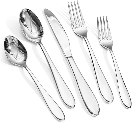 KINGSTONE 30-Piece Silverware Set for 6,18/10 Premium Stainless Steel Flatware Set, for Home, Restaurant, Wedding and Party Use,Mirror-Polished Cutlery Set, Dishwasher Safe.