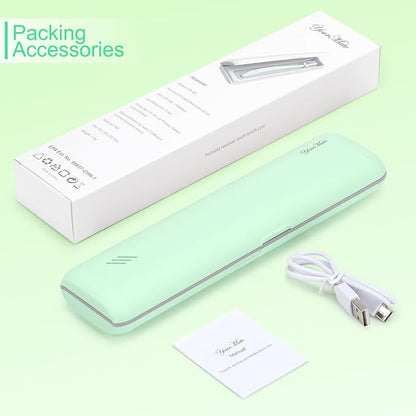 YourMate UVC Toothbrush Sanitizer Case Travel Toothbrush Covers Case for Traving or Business Trip Power by AA Battery or USB-C Cord Green