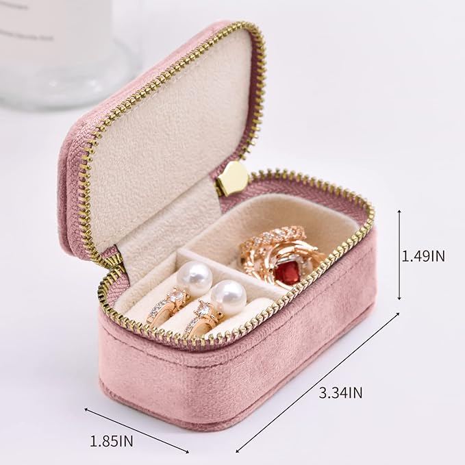 TAIMY Mini Jewelry Travel Case, Velvet Small Travel Jewelry Box, Portable Jewelry Travel Organizer Box for Rings Earrings Necklaces, Gifts for Women Girls(Pink Lavender)