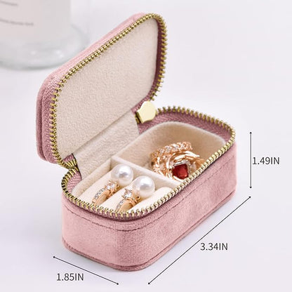 TAIMY Mini Jewelry Travel Case, Velvet Small Travel Jewelry Box, Portable Jewelry Travel Organizer Box for Rings Earrings Necklaces, Gifts for Women Girls(Pink Lavender)