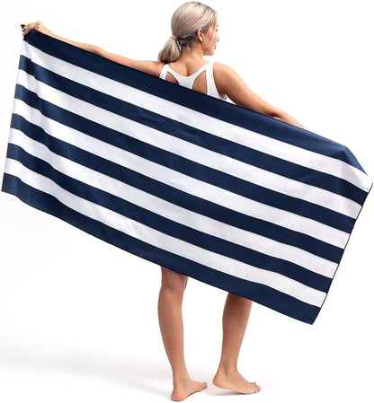 Eunzel 2 Pack Microfiber Beach Towel, Quick Dry Travel Towel Large Sand Free Towel for Beach, Camping, Swim Pool, Gym, Sports& Yoga 71"x32", Stripe Navy & Pink