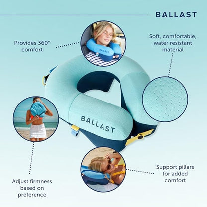 Ballast Travel Pillow PRO – Neck Pillow for Airplane, Compact Travel Pillow for Beach & Traveling, Enjoy Relaxation Wherever You Go (Ocean Blue)