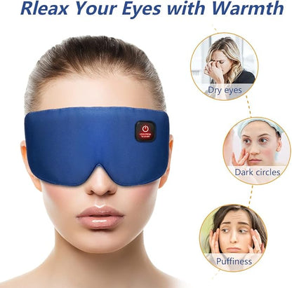 Heated Eye Mask Cordless for Dry Eyes, USB Eyes Heating Pad, Rechargeable, Real Silk, Sleep Mask for Men Women, Warm Eye Compress for Relief Stye, Blepharitis, Chalazion Navy