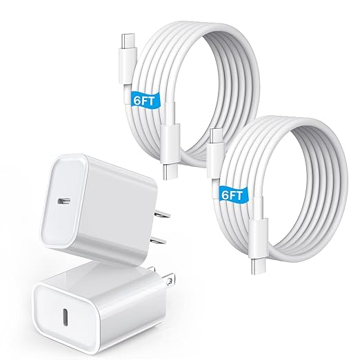 iPhone Charger Fast Charging,2 Pack 20W USB C Wall Charger with 6FT Long Type C to C Charging Cable Compatible with iPhone 17/Air/17 Pro/17 Pro Max/iPhone 16/16 Pro/16 Pro Max/15 Pro, iPad Pro/AirPods