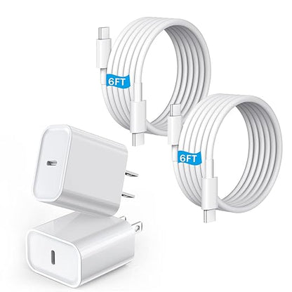 iPhone Charger Fast Charging,2 Pack 20W USB C Wall Charger with 6FT Long Type C to C Charging Cable Compatible with iPhone 17/Air/17 Pro/17 Pro Max/iPhone 16/16 Pro/16 Pro Max/15 Pro, iPad Pro/AirPods