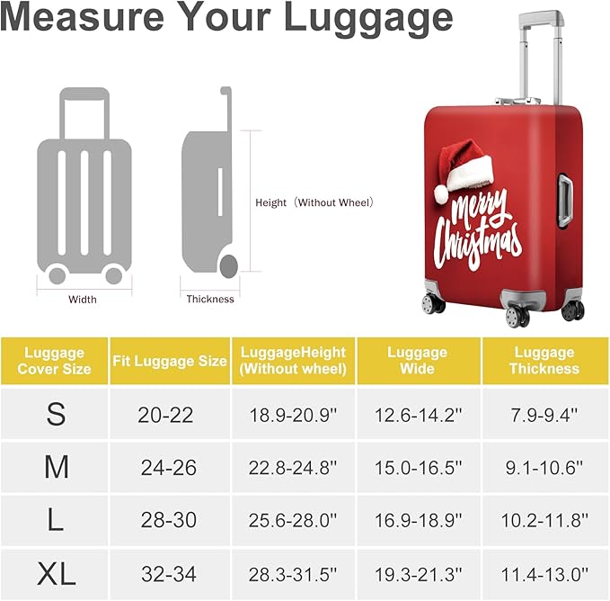 ANNA QUEEN Merry Christmas Luggage Cover, Santa Hat Holiday Design Suitcase Protector, Stretchable Washable Travel Sleeve for 32-34 Inch Luggage