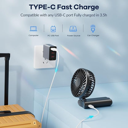 HandFan 5200mAh Upgraded Handheld Fan, 5 Speeds Strong Airflow Hand Fan [27 Working Hours], 180° Foldable Compact Design Personal Fan Handheld with Lanyard for Travel/Disney/Concerts/Women(Black)