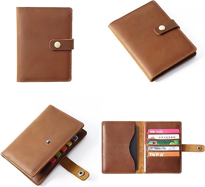 Passport Holder Cover Case Crazy Horse Leather Waterproof Travel Wallet Business Credit Card Vaccine Combo with Slot Accessories Documents Vintage Organizer Protector for Women Men Brown