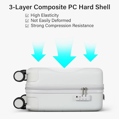 Hanke 16 Inch Underseat Carry On Luggage with Spinner Wheels Hard Shell Suitcases Mini Small Carry On Bag for Airline Approved TSA Luggage Lightweight Travel Suit Case(Smoke White)