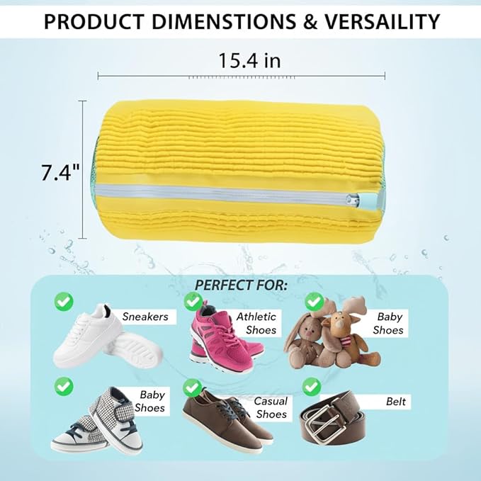 2 PCS Shoe Washing Machine Bag – XL 15" Durable Bags for Washer and Dryer with 2 Shoe Laundry Bags – Reusable Sneaker Bag, Shoes Wash Bag, Cleaning Kit 360° Protects Shoes from Damage