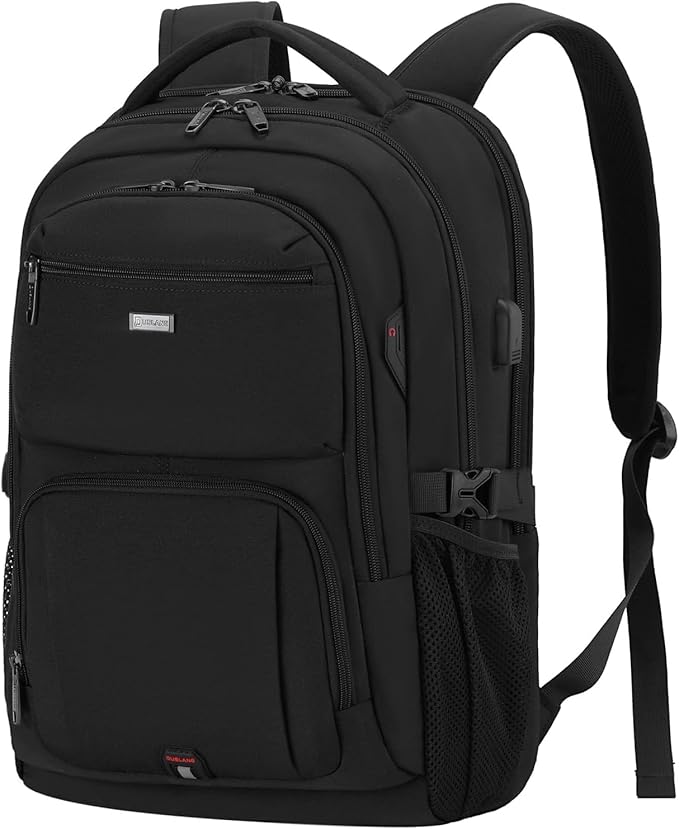 DUSLANG 17 Inch Laptop Backpack for Travel Water Resistant College Backpack for Men Women Laptop Bag with USB Charging Port and Clear Cosmetic Bag, Black