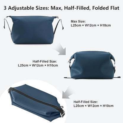Vomgomfom 3L 6.5 Inch Silicone Toiletry Bag, Waterproof Leakproof Travel Cosmetic Organizer, Adjustable G-Buckle Compression Dopp Kit, Foldable Makeup Bag for Women & Men, Navy