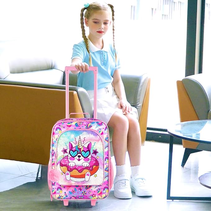 Kids Luggage for Girls, Cute Cat Rolling Suitcase Wheels for Children Toddler