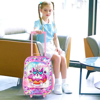 Kids Luggage for Girls, Cute Cat Rolling Suitcase Wheels for Children Toddler