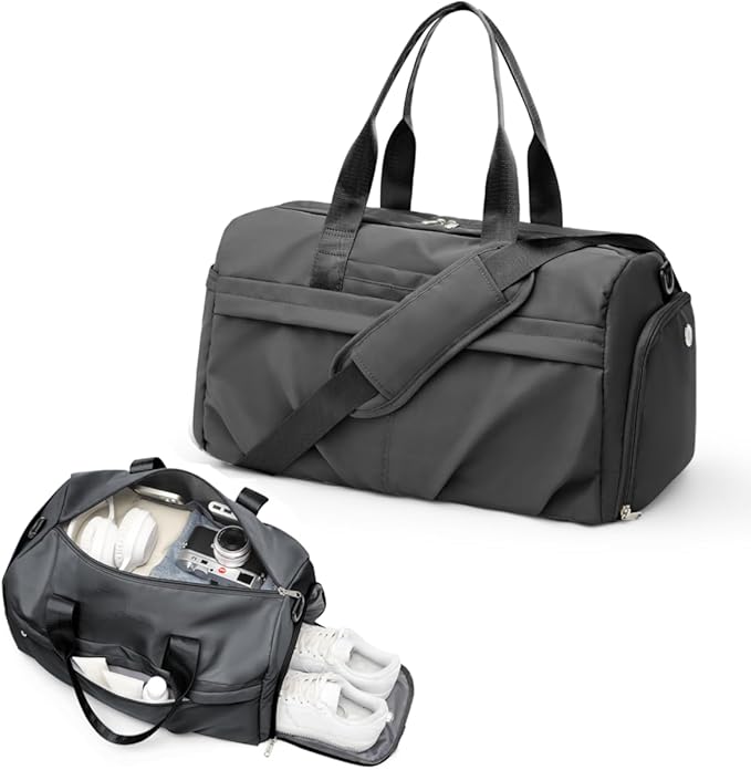 Gym Duffle Bag with Shoe Compartment for Women Men Sports Workout Carry on Weekend Overnight Bag, Grey