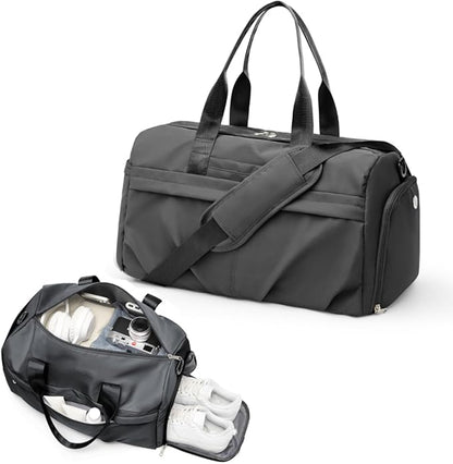 Gym Duffle Bag with Shoe Compartment for Women Men Sports Workout Carry on Weekend Overnight Bag, Grey