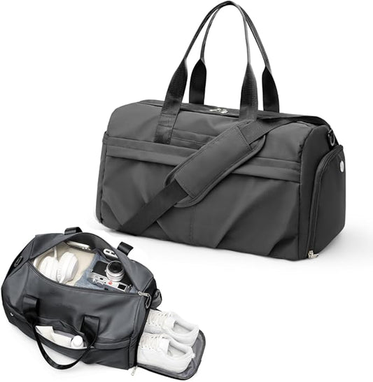 Gym Duffle Bag with Shoe Compartment for Women Men Sports Workout Carry on Weekend Overnight Bag, Grey