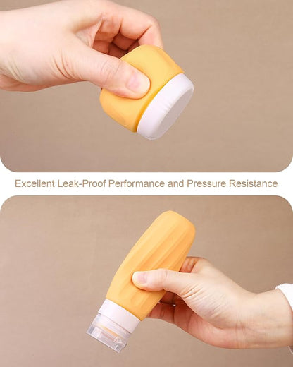 Travel Size Toiletries 8 Pack, TSA Approved 3oz/1oz Silicone Squeezable Creams Jars with Clear Travel Bag